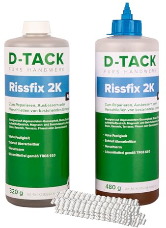 D-TACK Rissfix 2K Reparaturharz 800 ml | Schnellreparaturharz für Estrichrisse & Estrichfugen | Silikat-Gießharz/Rissharz zum Schließen, Kleben & Verfüllen | Geruchsneutral & emissionsarm