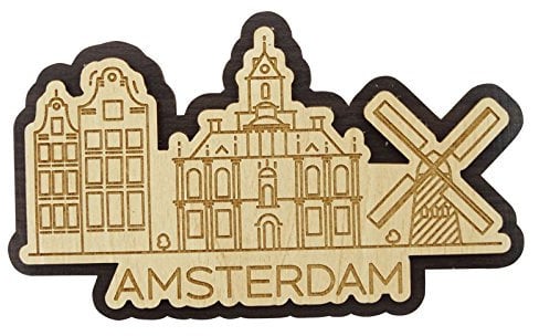 Printtoo Souvenir Wooden Engraved Amsterdam City Of Netherlands Custom Fridge Magnet