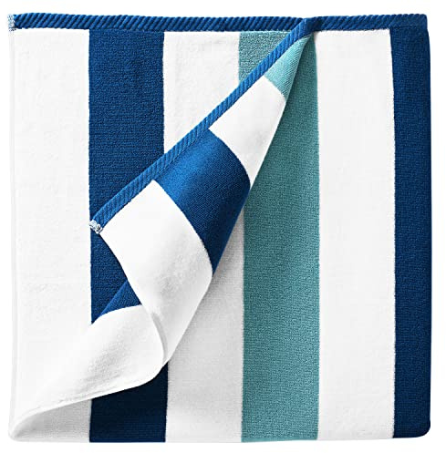Laguna Beach Textile Co, Cabana Strandtuch, Übergröße, Marineblau & Meeresglas-Grün, Sommer-Sonnenbaden und Pool-Seiten-Lounge-Komfort, Plüsch-Baumwolle, groß, 177.8 x 88.9 cm