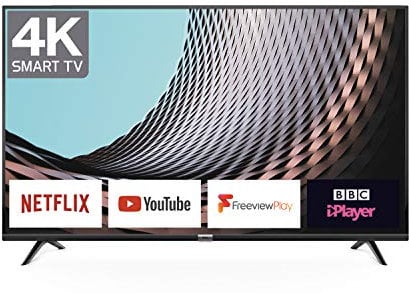 TCL 55DP628 55-Inch 4K LED Ultra HD Smart TV - HDR10 / Freeview Play / BBC iPlayer / Netflix / YouTube, Work with Alexa, Wi-Fi, 3*HDMI, 2*USB Port, Black