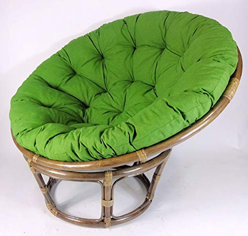 Rattan Papasansessel,Papasan Durchmesser 110 cm, Fb. Dunkelbraun, Polster Uni Living 193 dunkel grün