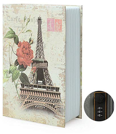 Small Sized Diversion Book Safe Storage Box, Dictionary Secret Safe Can with Security Combination Lock/Key, Diversion Book Hidden Safe (Combination, Paris)