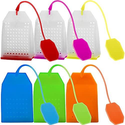 6 Pcs Silicone Tea Infusers, FineGood Reusable Safe Loose Leaf Tea Bags Strainer Filter with Long Rope - 6 Colors