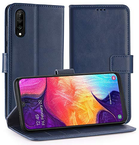 Simpeak Hülle Kompatibel mit Samsung Galaxy A50 [6,4 Zoll], Handyhülle Kompatibel für Samsung A50 Leder Flipcase [Kartensteckplätze] [Stand Feature] [Magnetic Closure Snap] - Blau