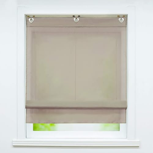 Joyswahl Voile Raffrollo mit Hakenaufhängung, ohne Bohren »Hanna« Schals Fenster Unifarbige Vorhänge BxH 80x130cm Braun 1er Pack