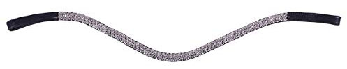 QHP Leder Stirnband Verbena schwarz mit silbernen Strasssteinen (Pony)