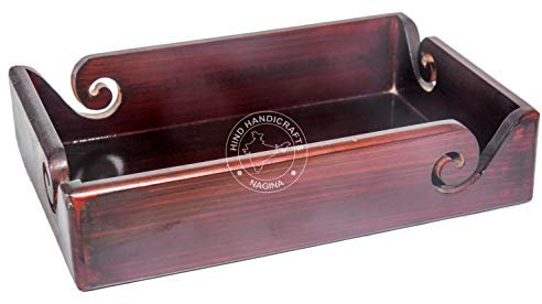 Hind Handicrafts Premium Solid Dark Handmade Crafted Wooden Portable Antique Yarn Storage Bowl Tray - Holder for Knitting Crochet Hook Accessories - Multipurpose Organiser