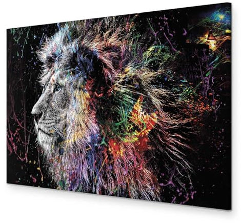 murando - Wandbilder XXL Tiere 90x60 cm 1 tlg - Wand Deko Leinwandbild Leinwand Bilder Bilder Wohnzimmer Bild Schlafzimmer Leinwandbilder Wandbild Groß - Löwe Abstrakt Schwarz und Bunt g-C-0269-b-a