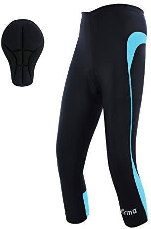 Radlerhose für Damen, 3/4-Größe, gepolstert, Cool Max, Anti-Bac-Pad, Schwarz/Cyan, Größe M, Schwarz/Cyan, M