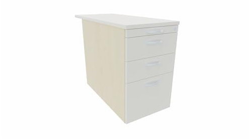 Standcontainer mit Hängeregistratur und 2 Metall-Schubfächern und 1000 mm Abdeckplatte, Utensilienschubfach, Metall-Rollschubführung, Zentralverriegelung, 438x1000x720, Weiß/Weiß/Ahorn