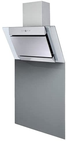 SIA AGL61SS 60cm Angled Stainless Steel & Clear Glass Chimney Cooker Hood Kitchen Extractor Fan & SP60GY Toughened Grey Glass Splashback 60cm x 75cm