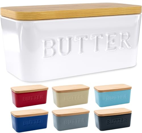 PriorityChef Extra Large Butter Dish with Lid for Countertop, Ceramic Butter Container With Airtight Cover, Butter Keeper for Counter or Fridge, Butter Holder Storage, White
