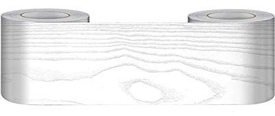 Frise Murale Grain de bois de santal argenté5cmX500cm Papier Peint Autocollant imperméable en PVC Plinthe Autocollant de cuisine et de salle de bain Décor Mural