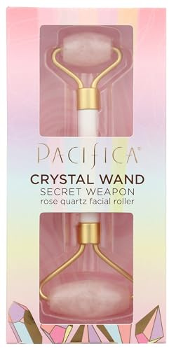 Pacifica Beauty - Rullo per viso al quarzo rosa per viso, occhi, collo, muscoli del corpo, rilassamento e trattamento di linee sottili e rughe, strumento per la cura della pelle, strumento per