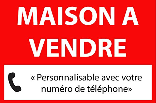 Panneau Personnalisable Maison À VENDRE Immobilier 600 x 400mm (Avec oeillets, Rouge)