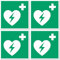 Automatisierter Externer Defibrillator (AED), Rettungszeichen: E010 - DIN EN ISO 7010 / ASR A1.3 - Aufkleber: 10 cm, 4 Stück