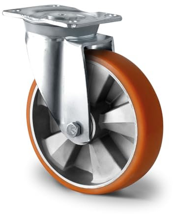 Abrollwerk Schwerlast Lenkrolle 200 mm Durchmesser– Aluminium Radkörper, Doppelkugellager – Traglast 700 kg – Industriequalität, PU-Lauffläche, für Werkstatt, Transport & Maschinenbau
