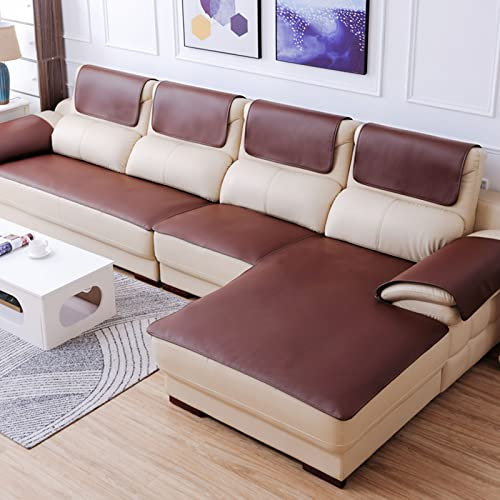 Rutschfester Sofabezug aus Leder, Sofa überzug in l Form 2 3 sitzer ecksofa Sofaüberwurf Couch überzug für Haustiere, Liegebezug für Wohnzimmer-Kaffeefarbe 60x150cm/24x59 Zoll