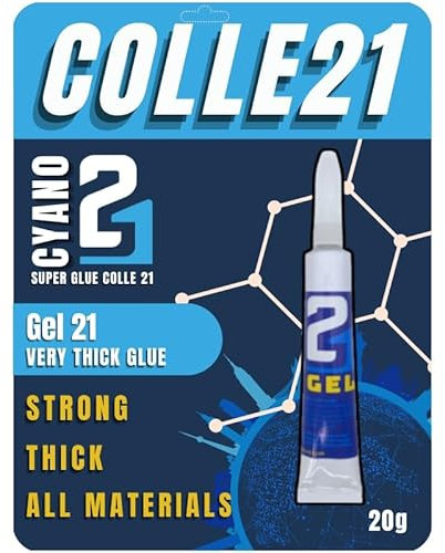 Super Glue Colle21 GEL – 20g | Colle Cyanoacrylate en Gel Extra Forte – Adhérence précise même sur surfaces verticales