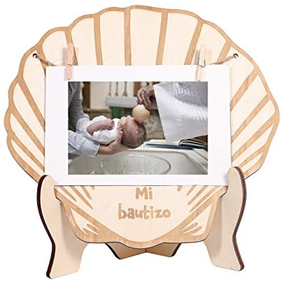 Pandiui23 Marco Fotográfico con Pinzas en Madera 20x20cm - Regalo Original para Bautizo