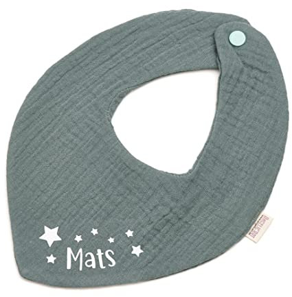 Halstuch mit Namen für Jungen, Mädchen, Unisex, mit Druckknopfverschluss, in verschiedenen Farben-Musselin-Stern (Dunkelmint)