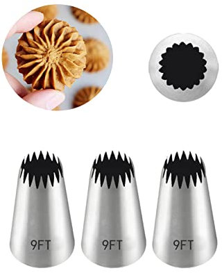 Aibakrs - Lot de 3 douilles à douille Churro pour Eclair, buse étoile extra large pour passepoil, pointe de glaçage en étoile ouverte de 2,7 m en acier inoxydable