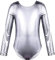 FUREINSTORE Ballet Gymnastics Classical Shiny Elastic Dance Leotard Girls Long Sleeve Round Neck Ballerina Leotard (Silber, 10 Jahre)