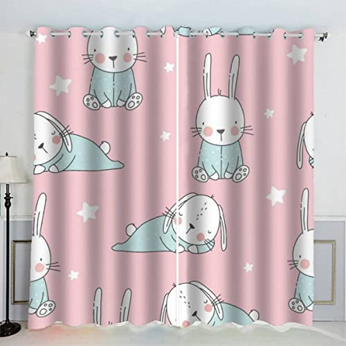 SUBIKA Verdunkelungsvorhang Kaninchen Vorhang mit Ösen 3D-Digitaldruck Polyester Karikatur Tier Kawaii Vorhänge für Schlafzimmer Kinderzimmer Wohnzimmer Dekoration 200x160(2x100x160)