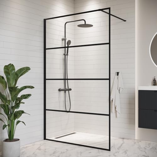 Badplaats B.V. Duschwand Essos 100 x 200cm Glas Duschabtrennung Schwarz - Walk-In Dusche Nano Duschtrennwand