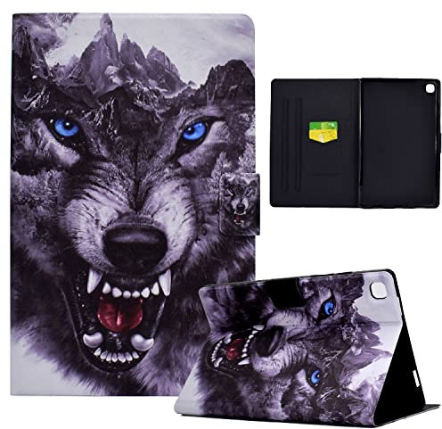 LSPCASA Funda Galaxy Tab A7 Lite Material De Cuero De PU De Primera Calidad Soporte Folio Cubierta Protectora Shell con Tarjetero Funda Samsung Galaxy Tab A7 Lite Perro Lobo