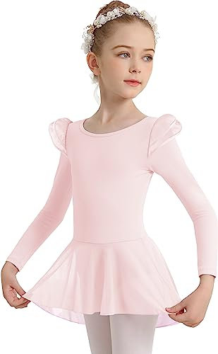 DANSHOW Mädchen Ballett Trikot für den Tanz, Langärmelig, Wassertropfen, Hohler Rücken, Netzrock, Tanz-Trikot (Kleinkind/kleines Mädchen/großes)(23823-08-XL)