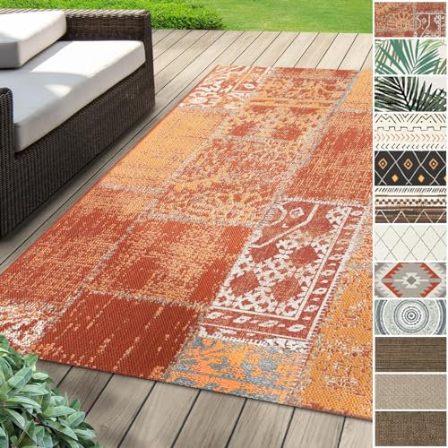 Floordirekt Outdoor Teppich wetterfest & UV beständig für Terrasse, Balkon oder auch für Küche & Wohnzimmer Robustes, flachgewebtes kurzflor waschbarer Wohnzimmerteppich 80 x 150 cm Cotton Terra