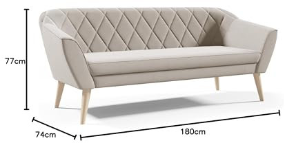 Sofa 3 Sitzer Beige Rosa Grau aus Samt Velour ohne Schlaffunktion Skandinavisch Holzbeine mit Wellenfedern (Beige - Riviera 21)
