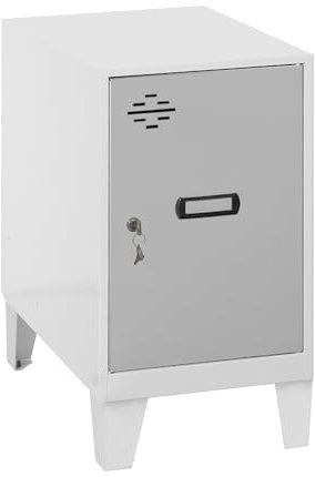 Simon Rack Simonlocker Kommode, klein, 575 x 300 x 500 mm, Amario aus Metall, inkl. Schlüssel, Weiß/Grau