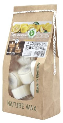 luterna Duftteelichter, Citronella, 100% NATURAL WAX, WENZEL, 25/41 mm, Brenndauer ca. 7h, Beutel mit 18 Stück