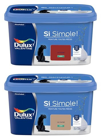 Dulux Valentine Peinture Si Simple Peinture Intérieure Toutes Pièces Satin - Peinture Murs et Plafonds, Portes et Plinthes - Lot de 2 - Couleurs : Le Camel & Le Rouge 2,5 L