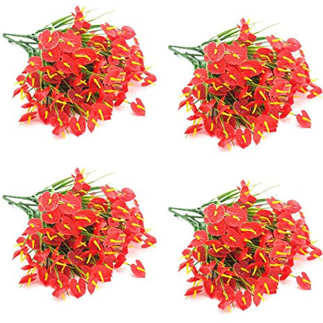Koanhinn 16 Bouquets de Faux Fleurs Artificielles Plantes Faux Anthurium Plantes Arbustes en Plastique Buissons Interieur Exterieur Jardiniere A Suspendre Decorations pour la