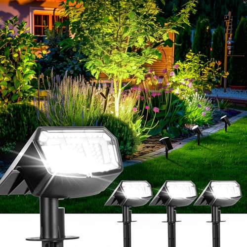 COOZAMING Lot de 4 spots solaires d'extérieur étanches pour Halloween, 63 LED, 3 modes d'éclairage, IP65, éclairage paysager, projecteurs solaires pour cour, jardin, maison, décoration de Noël
