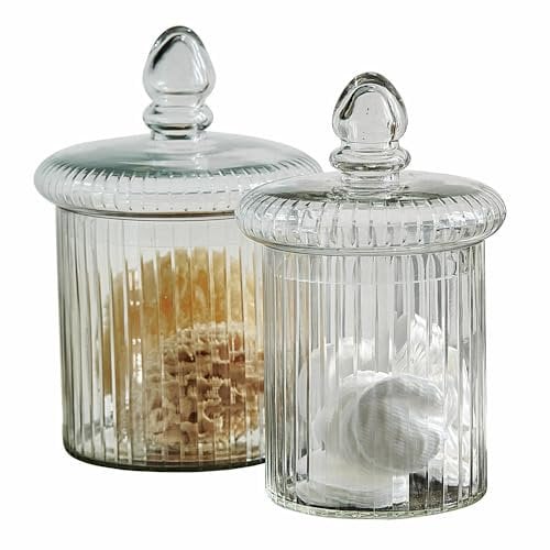 LOBERON Glasdose 2er Set Marnix, zwei Größen, mundgeblasen, edle Schliffe, nostalgischer Stil, Dekoration, Vorratsdosen, Aufbewahrung, Glas, klar