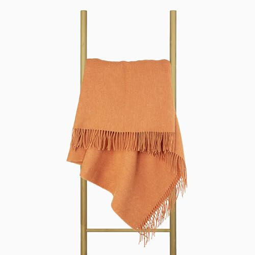 Manta de Lana Virgen 100% Pura de 140x200 cm, Plaid Suave de Lana para Cama y Sofá, Cálida y Ligera, Ideal para Invierno y Verano, Colcha Cálida y Duradera, Cubrecama con Flecos – Nostra Zelandia Lux