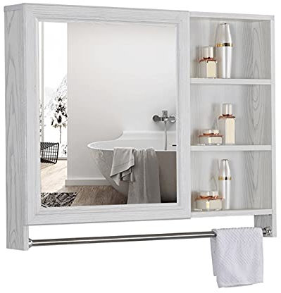 Generisch Badezimmerschrank,Badezimmer, Badezimmer-WC, Einzeltür, Wandmontage, Aufbewahrungsschrank mit 3 Regalebenen, Regal und Handtuchhalter, Aluminium, Van