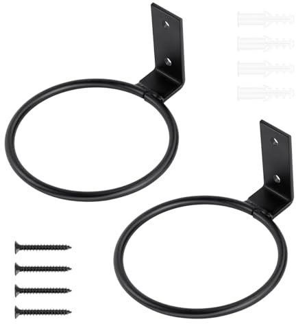 yuntop 2 Stück Blumentopfhalter Pflanzenhalter Ring Wand Blumentopfhalter Ring für Wandhalterung, Metall Pflanzgefäß Haken für Blumentöpfe Indoor Outdoor, Schwarz (4,3 Zoll)
