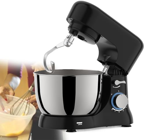 Beachtiful Batteur électrique sur Socle, 4,5 QT, Crochet Pétrisseur, Accessoires de Batteur Plat, 6 Vitesses avec Fouet, Mélangeur électrique à Tête inclinable,110V550W