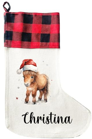LIEBTASTISCH - Personalisierte Weihnachtssocken mit Tieren - 40cm x 30cm - Weihnachtsstrumpf zum Nikolaus oder Weihnachten - Namen - Geschenkbeutel - Nikolausstiefel zum Aufhängen (Pferd)