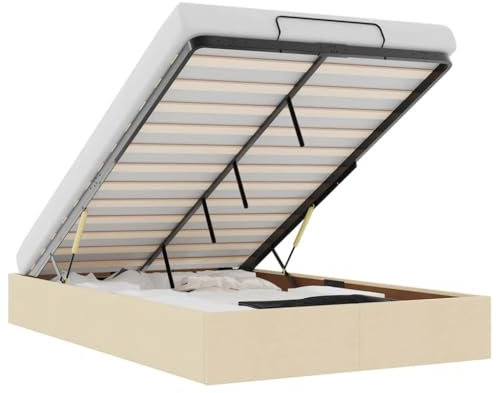 vidaXL Ottoman-Bett ohne Matratze Creme 120x200 cm Stoff, Bettrahmen, Bettgestell mit Stauraum, Polsterbett, Bettgestell, Bettrahmen mit Stauraum