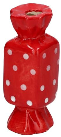 INNA-GLAS Eckige Vase für einzelne Blume Bonbon Amiel aus Keramik, mit Punkten, rot-weiß, 6,5x6,5x15cm - Einzelblumenvase