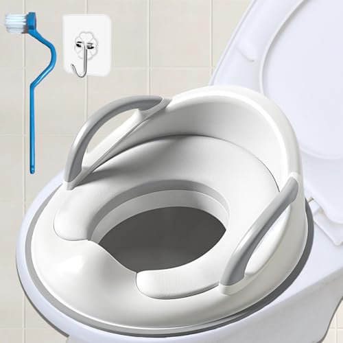 Hopelit Toilettensitz Kinder, Toilettentrainer Kinder mit Armlehne Klositz Für kinder Erhöhte Rückenlehne,Inklusive Haken und Bürste WC sitz mit Sanft Kissen und 9cm Hoch Spritzschutz - Grau