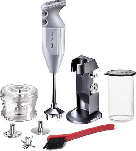 bamix Stabmixer Set M200 Chef's favorite inkl. Ständer, 1 Becher, 3 Aufsteckteile, Hacker, Reinigungsbürste, 200 Watt, Made in Switzerland, Weiß/Lichtgrau