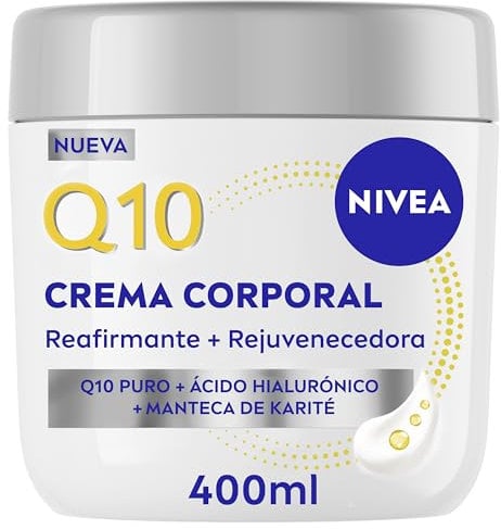 NIVEA Q10 Crema Reafirmante + Rejuvenecedora para Zonas Específicas (400 ml), crema corporal con Ácido Hialurónico y Manteca de Karité, hidratante 72h para brazos, glúteos, abdomen y rodillas