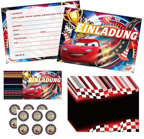 YeahBoom Einladungskarten Kindergeburtstag,12 Deutsche Einladungskarten,12 Umschläge,12 Tattoo Aufkleber,Einladungen Geburtstag Junge Madchen,Partyeinladungen Einladungen Kinder